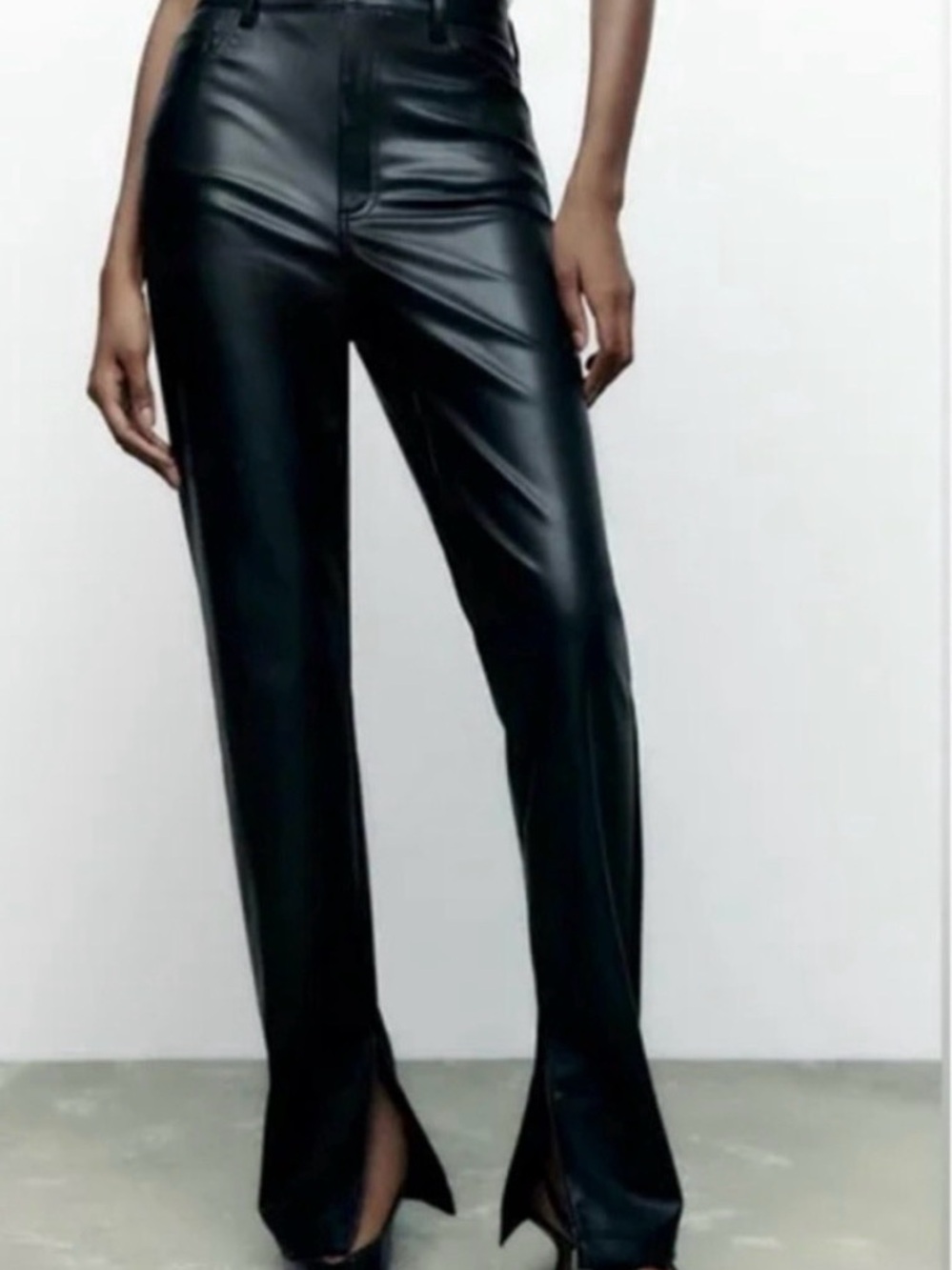 Zara Black High-Rise Faux Leather Straight-Leg Pants